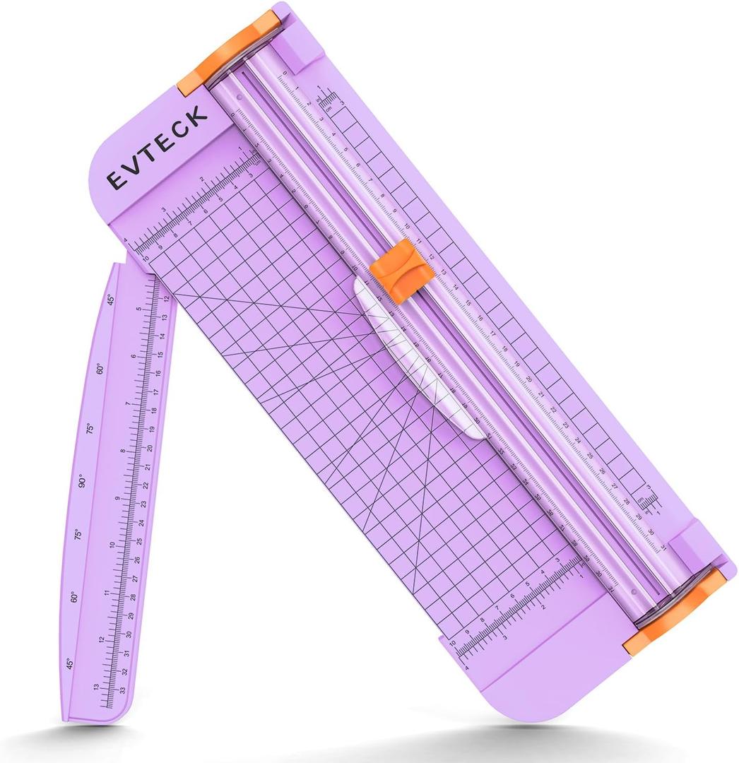 Evteck Paper Cutter 12 Inch Paper Trimmer Slider Crafting Scrapbooking Supplies for A4 Vinyl Photo Cardstock with Security Blade and Foldable Ruler, Purple