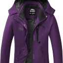 ELLSWOS Womens Winter Coats Waterproof Ski Jacket Warm Snow Jackets Windproof Windbreaker Hooded Raincoat (XX-Large, Purple)