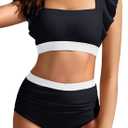 Kate Kasin Womens High Waisted Bikini Sets Ruffle Tummy Control Swimsuits Full Coverage Cheeky Two Piece Bathing Suit, Size: X-Large