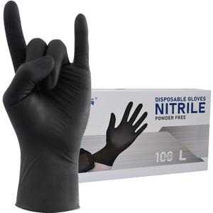 Wostar Nitrile Disposable Gloves Powder & Latex Free 4mil Touch Screen Disposable Non-Sterile Nitrile Exam Gloves (Large (Pack of 100), Black Large 4mil 100pcs)