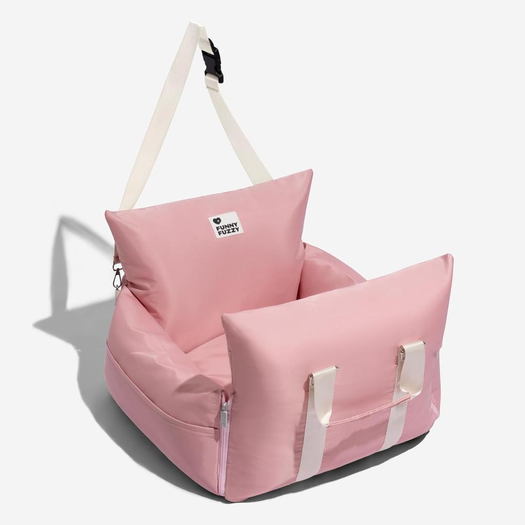 Dog Car Booster Seat for Small/Medium Dogs up to 25lbs – Waterproof, Non-Slip Base, Safety Leash & Fully Washable Design for Safe and Comfortable Travel (Pink)