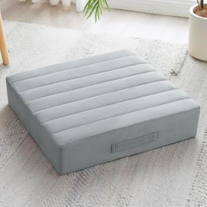 JKMAX 22 inches Floor Pillow for Adults - Large Meditation Cushion with Thick Foam & Soft Tufted Cover - Premium Outdoor Square Floor Cushion Seat - Yoga Pillows for Sitting On Floor - Light Gray (1 Count)