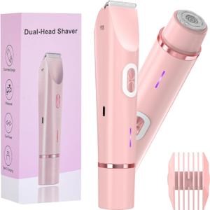 Bikini Trimmer for Women,Dual-Head Electric Razor,IPX7 Waterproof Shaver and 90-Minute Battery Life,Portable for Dates and Beach, Pink