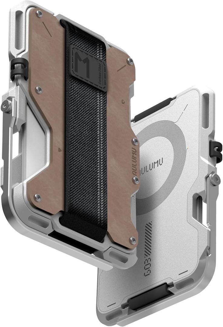 Aulumu G03 Men's Wallet Leather Metal Card Case  Compatible with MagSafe  Multi Function  Mobile Phone Stand/Grip  Bottle Opener  RFID Shielding Cards