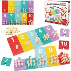 TEUVO Counting Pegs Board Montessori Toys for Kids Aged 3 4 5 6 Years Old, Wooden Early Math and Number Digital Plunger Manipulatives Materials Game for Toddlers Home Kindergarten Daycare Classroom