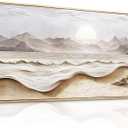 Large Canvas Wood Framed Abstract Wall Art Living Room Restaurant Wall Decor for Bedroom Office Decoration White Landscape Painting of Mountains and Seas Picture Artwork Home Decor 30x60 in