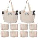 Sadnyy White 10 Pcs Canvas Tote Bags for Women Reusable Shoulder Tote Bag with Zipper Shopping Grocery Handbag for Work Travel