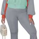 HBQ Women's Color Block 2 Piece Tracksuit Sets Long Sleeve Zip Up Crop Jacket and Flare Pants Casual Y2K Outfit