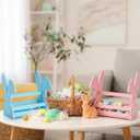 Yookeer 2 Pcs Wood Bunny Easter Baskets with Handle, Cute Easter Rabbit Candy Eggs Basket Empty Hunt Container Storage for Gifts, Pink and Blue