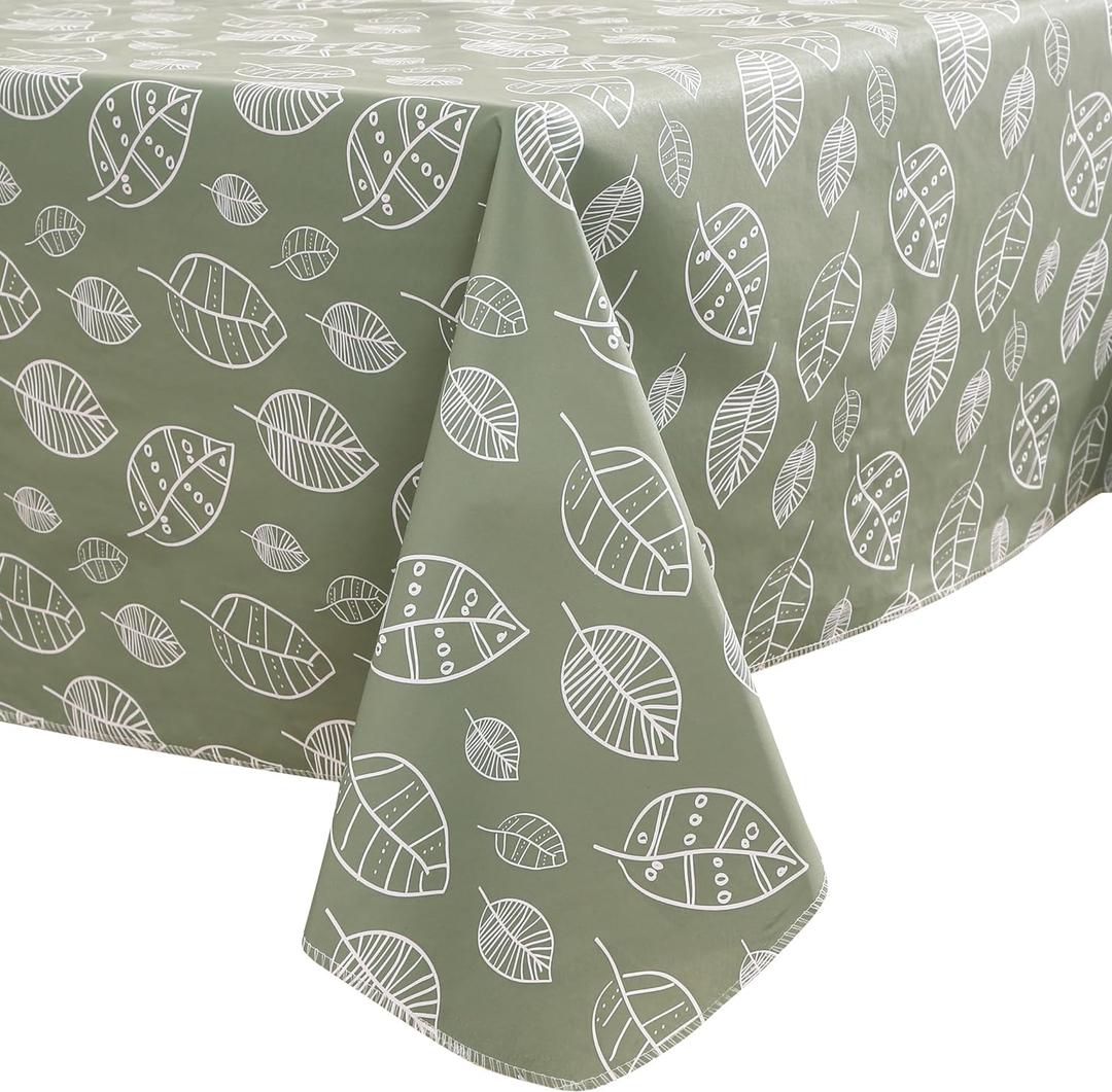 Walrus Heavy Duty Vinyl Tablecloth with Flannel Backing Waterproof Oil-Proof Plastic Table Cloth Stain-Resistant Wipeable Rectangle or Square Table Cover for Indoor and Outdoor (Leaf, 60 x 102 Inch)