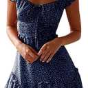 Women's Summer Trendy Boho Mini Dress Ruffle Sleeve Floral Printing Dress Short Dress Beach Vacation Sundress Size S