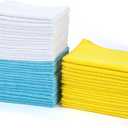Amazon Basics Microfiber Cleaning Cloths, Highly Absorbent, Scratch-Free, Ultra-Soft, Non-Abrasive, Reusable and Washable, 16" x 12", Blue/White/Yellow, 48-Pack
