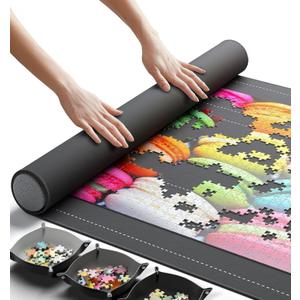 The Original Newverest Jigsaw Puzzle Mat Roll Up, Saver Pad 46” x 26” Portable Keeper Up to 1500 Pieces with Non-Slip Rubber Bottom & Smooth Top + 3 Puzzle Sorting Trays & Travel-Friendly Storage Bag
