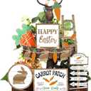 Jetec 12 Pcs Easter Tiered Tray Decor Wooden Carrot Patch Bunny Egg Tiered Tray Items Happy Easter Signs for Spring Home Farmhouse Rustic Kitchen Decorations (Wooden Bunny)