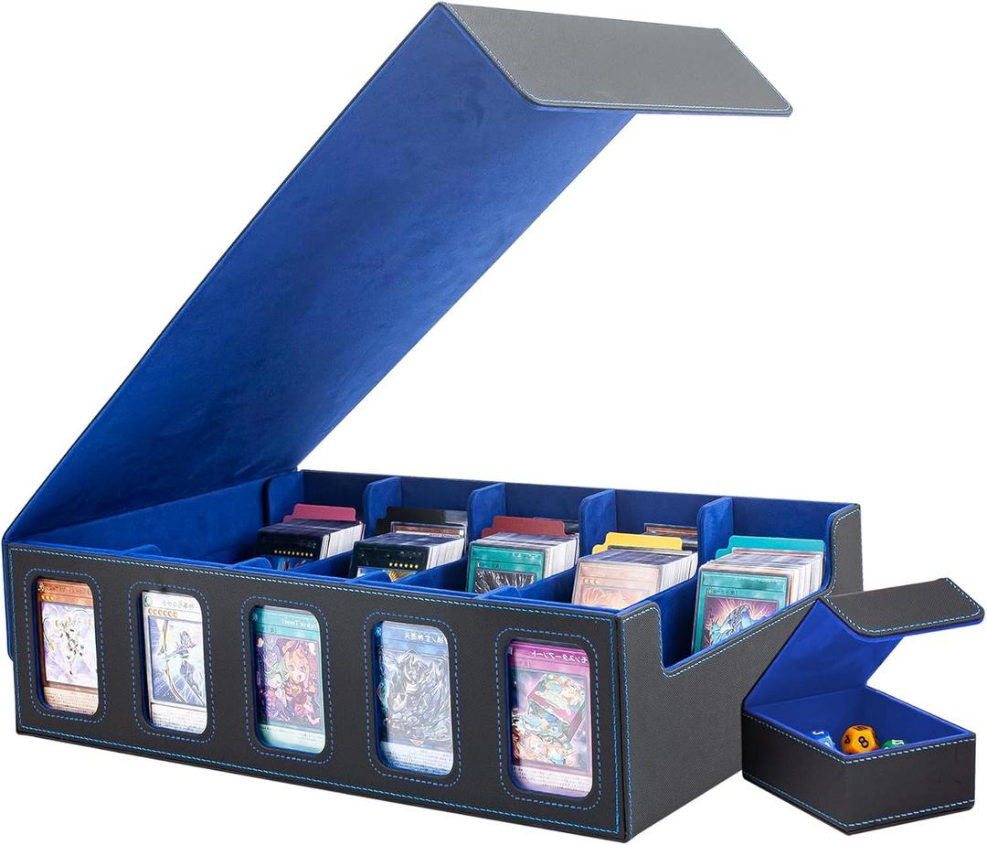 Trading Card Storage Box, 3800+ Capacity with Removable Magnetic Cover and Commander Display for MTG Sports Cards, Includes 5 Top Loaders, 5 Plastic Card Stoppers, 51 Color Dividers, 1 Dice Box
