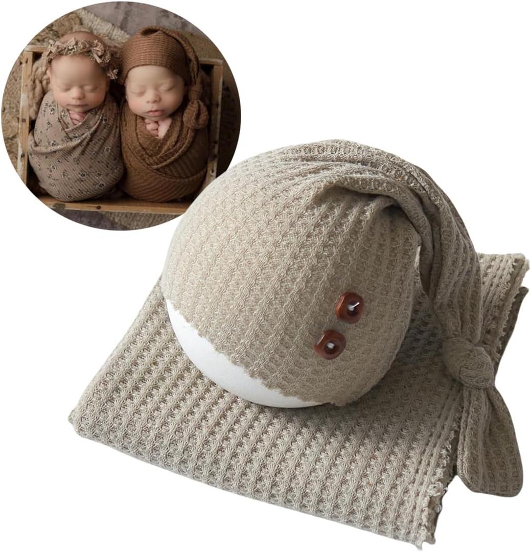 Zeroest Newborn Baby Photography Props Wrap Hat Newborn Wraps for Infant Boys Girls Photoshoot Photo Posing Stretch Blanket (Gray Green)