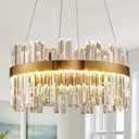 19.7'' Dimmable Modern LED Crystal Chandeliers,Gold Chandelier Light Fixture, 3 Colors Contemporary Pendant Ceiling Light for Dining Room Living Room Kitchen Island Entryway Foyer ,With Remote Control