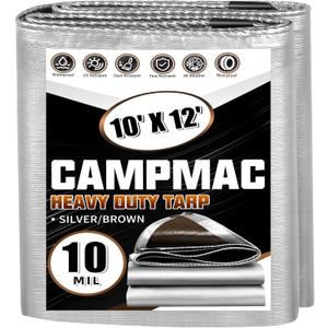 Tarps Heavy Duty Waterproof 10x12 Ft, 10 Mil Thick, High Durability, Rip, UV Resistant and Tear Resistant with Metal Gromets Every 20 Inches (Silver/Brown - Reversible) (10' X 12', Silver/Brown-10mil)