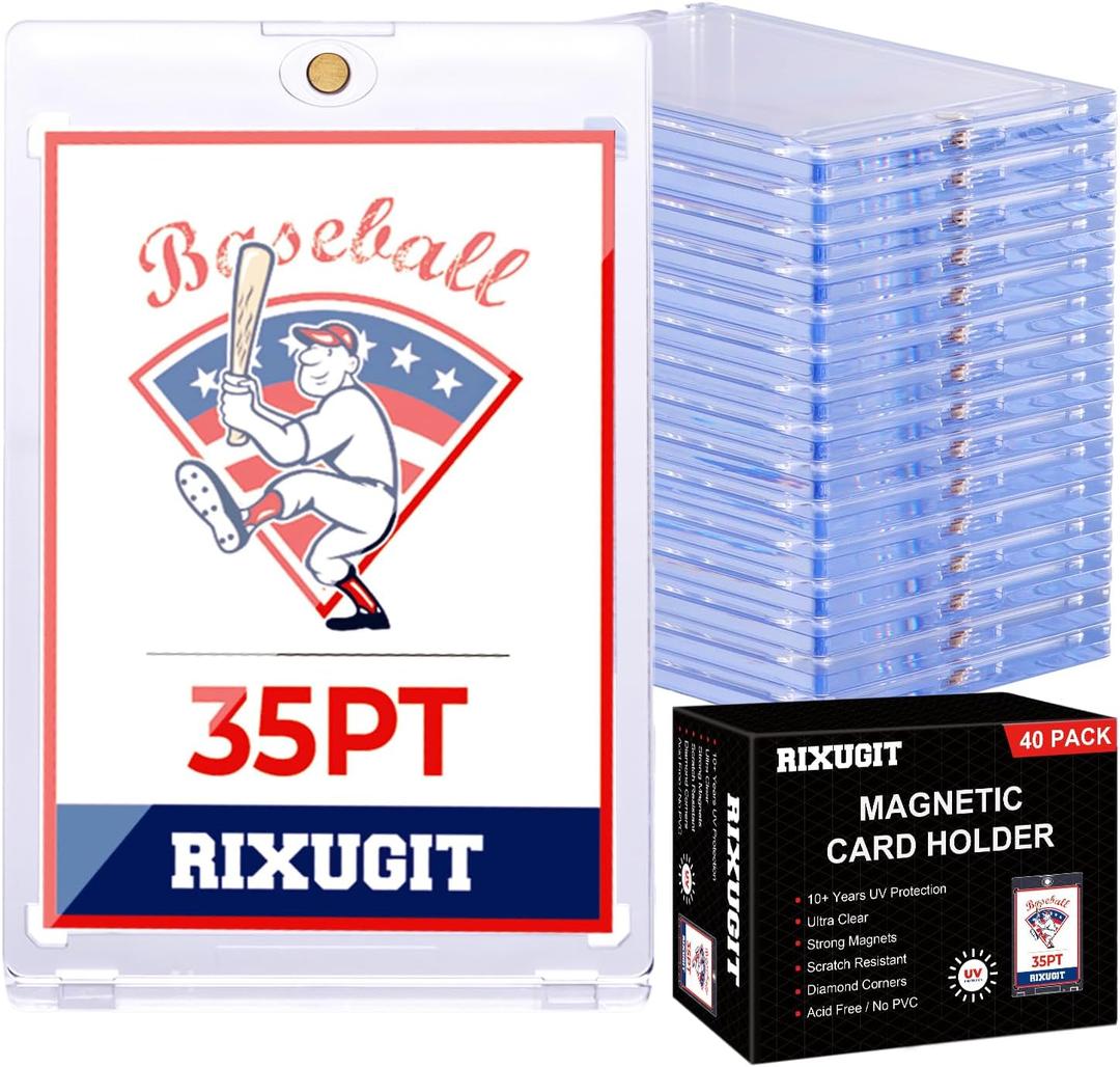 40 Pack Magnetic Card Holders - 35PT One Touch Card Holder, U-V Protection Magnetic Card Case, Card Protector for Baseball Sports Game Cards, Fits Standard Trading Cards Storage and Display