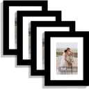 Hongkee 6x8 Picture Frame Set of 4, Made of Real Glass and Black Frame - Display Picture 4x6 with Mat or 6x8 Without Mat, 6 by 8 Photo for Wall or Tabletop