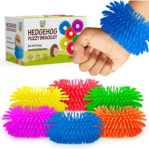 Fidget Bracelet Vibrant Squishy Fuzzy Toy 6-Pack of Flexible Wearable Jewelry, Sensory Rings Toys for Kids - Stretchy Silicone Bands with Textured