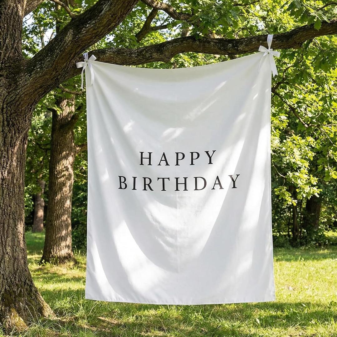 Oudain 2939 Inch Happy Birthday Burlap Banner, Fabric Party Decorations Backdrop, Boho Rustic Photo Props Sign with Hanging String for Birthday Party Indoor Outdoor Yard Wall Decor