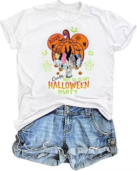 Halloween Graphic T Shirt Women Cute Magic Kingdom Shirts Funny Family Vacation Trip Tees Casual Fall Short Sleeve TopsLarge,White (L)