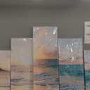 Goldfoilart 5 Pieces Beach Sunset Canvas Wall Art Blue Sea Prints Romantic Ocean Waves Pictures Painting for Living Room Bedroom Home Decorations Wall Decor Ready to Hang (12x20Inchx2pcs+12x26Inchx2pcs+12x32Inch x1pc)