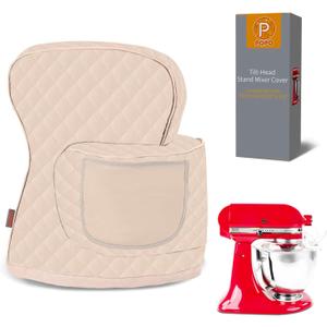 Stand Mixer Cover Compatible with KitchenAid 3.5-5 Quart Tilt-Head Mixer, Quilted Waterproof Appliance Dust Protector with Storage Pocket(Khaki)
