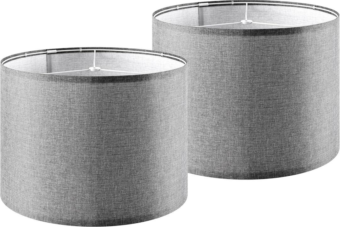 Set of 2 Large Drum Lamp Shades Modern Lamp Shade 16" Top x 16" Bottom x 10" High (Spider) Gray Lampshade for Floor Lamps Table Lamps - Lampshades Replacement By GO&SO (Grey)