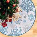 Fzbali Snowflakes Christmas Tree Skirt 60 Inches Lace-up Winter Snow Extra Large Artificial Blue Xmas Tree Skirt, Stars Holiday Party Indoor Decoration Home Decor