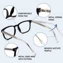 2 x Blue Light Blocking Glasses Men Computer Game Phone Eyeglasses Acetate Frame Metal Core Wire Spring Hinge (Black)