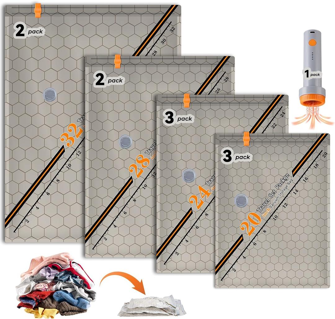 Rechargeable Wireless Pump Travel Storage Bags10 Pack Storage Bags Vacuum SealedTravel & Home Organizer Set, Multi-Size Space-Saving Bags, Suitable Closet Luggage Bedding Clothing Storage