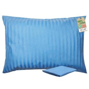 ZPECC Toddler Pillow with Pillowcase - 13x18 Organic Cotton Hypoallergenic Kids Pillow, Baby Essentials for Travel Crib Daycare Stroller (Intended for Age 2 and up) Blue Stripe