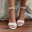 Hyinlays Women's Open Toe Block Heel Pearl Wedding Shoes for Bride Chunky Heeled Sandals Bridal Shoes Pumps