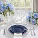 Hioasis 175pcs Blue and Silver Plastic Plates - Elegant Disposable Dinnerware Set Suitable for 25 Guests Include 10.25" Dinner & 7.5" Dessert Plates, Cutlery, Napkins, Cups for Party & Wedding