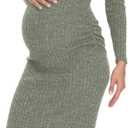Long Sleeve Maternity Sweater Dress for Fall Winter Baby Shower & Photoshoot - Women's Pregnancy Maternity Dresses (Large)