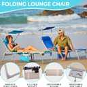 #WEJO 4-in-1 Tanning Chair with Face Hole and Side Table - 5-Position Face Down Folding Chaise Lounge with Canopy Shade & Cup Holder - Portable Heavy Duty Tanning Bed for Beach, Pool, Patio (Khaki)