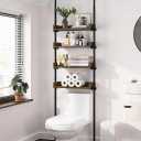 ALLZONE Bathroom Organizer, Over The Toilet Storage, 4-Tier Adjustable Wood Shelves for Small Rooms, Saver Space Rack, 92 to 116 Inch Tall, Narrow Cabinet, Rustic Brown