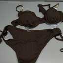SHENHE Women's Underwire Swimsuits 2 Piece Swimsuits Side Tie Beaded Padded Bathing Suits (Brown, XL)
