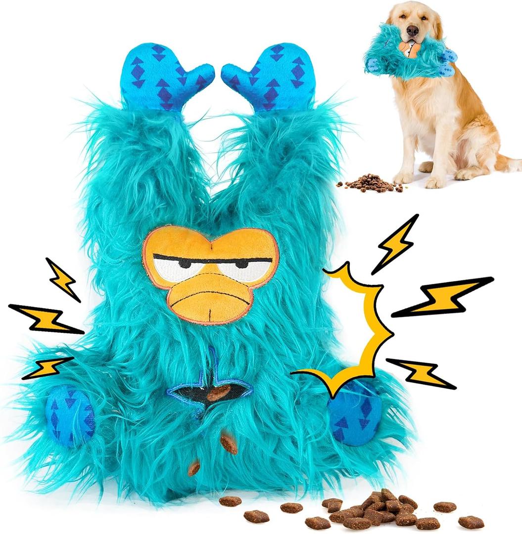 Interactive Monster Dog Chew Toys to Keep Them Busy  Enrichment Squeaky Treat Dispensing Chew Dog Toys for Boredom and Stimulating, Tough Plush Dogs Toy for Large Medium Dogs (A-Green)
