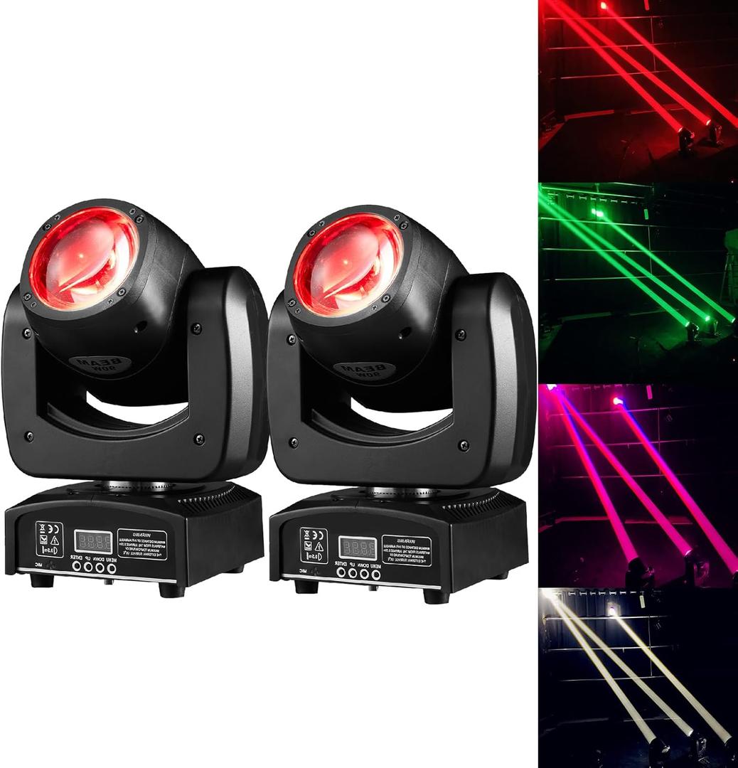 90W LED Moving Head DJ Lights Mini Beam Stage Lights 2 Pack RGBW 4IN1 DMX 512 12CH Sound for Disco Party Stage Lighting
