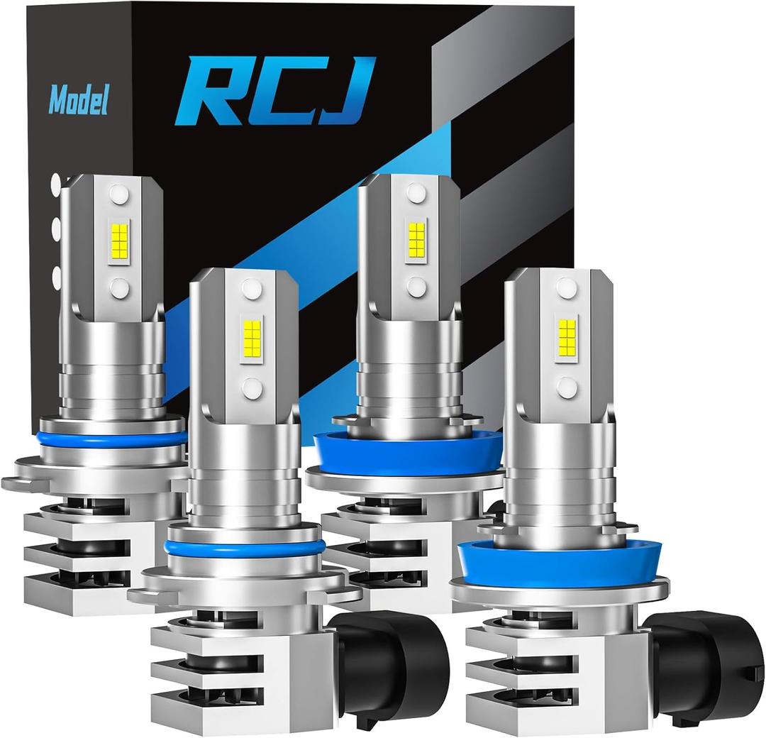 RCJ Fog Weather Light Bulbs, 9005/HB3 H11/H8/H9 Bulbs Combo 6000K Cool White with Cooling Fan, Plug-N-Play, Pack of 4 RCJ Fog Weather Light Bulbs, 9005/HB3 H11/H8/H9 Bulbs Combo 6000K Cool White with Cooling Fan, Plug-N-Play, Pack of 4