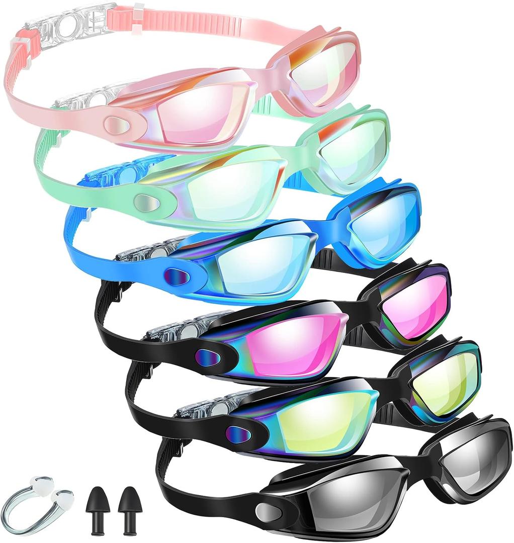 Flutesan 6 Pack Swimming Goggles Adult Kids Anti Fog Pool Goggles with Ear Plugs Nose Clip No Leaking Full Protection