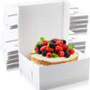 Ireer 50 Pack 14 x 14 x 6 Inch White Cake Boxes Cardboard Bakery Boxes for Pie Pastry Cookie