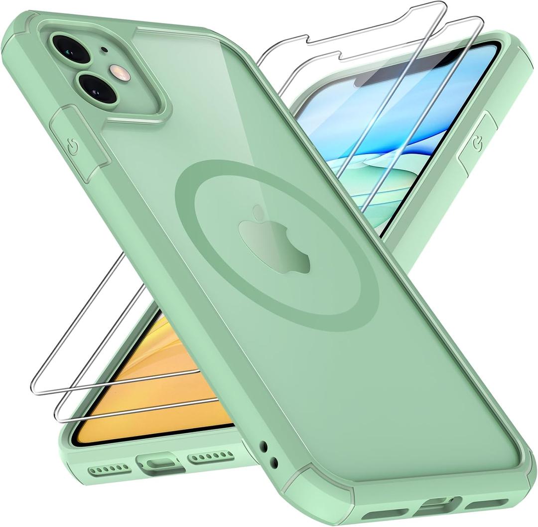 TAURI 3 in 1 Magnetic for iPhone 11 Case Light Green, with 2X HD Screen Protector, 12 FT Drop Protection, Compatible with Magsafe Case for iPhone 11 Phone Case 6.1 inch