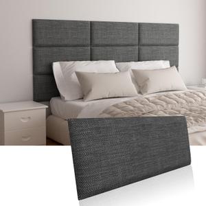 Upholstered Wall Mounted Headboard, Acoustic Panel, Peel and Stick Wall Padding, Dark Grey Dorm Towel Fabric, 6-Pack