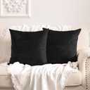 2 x FY FIBER HOUSE Pack of 2 Velvet Throw Pillow Covers Decorative Pillowcase Soft Solid Cushion Cover, 16 x 16 Inch, Black