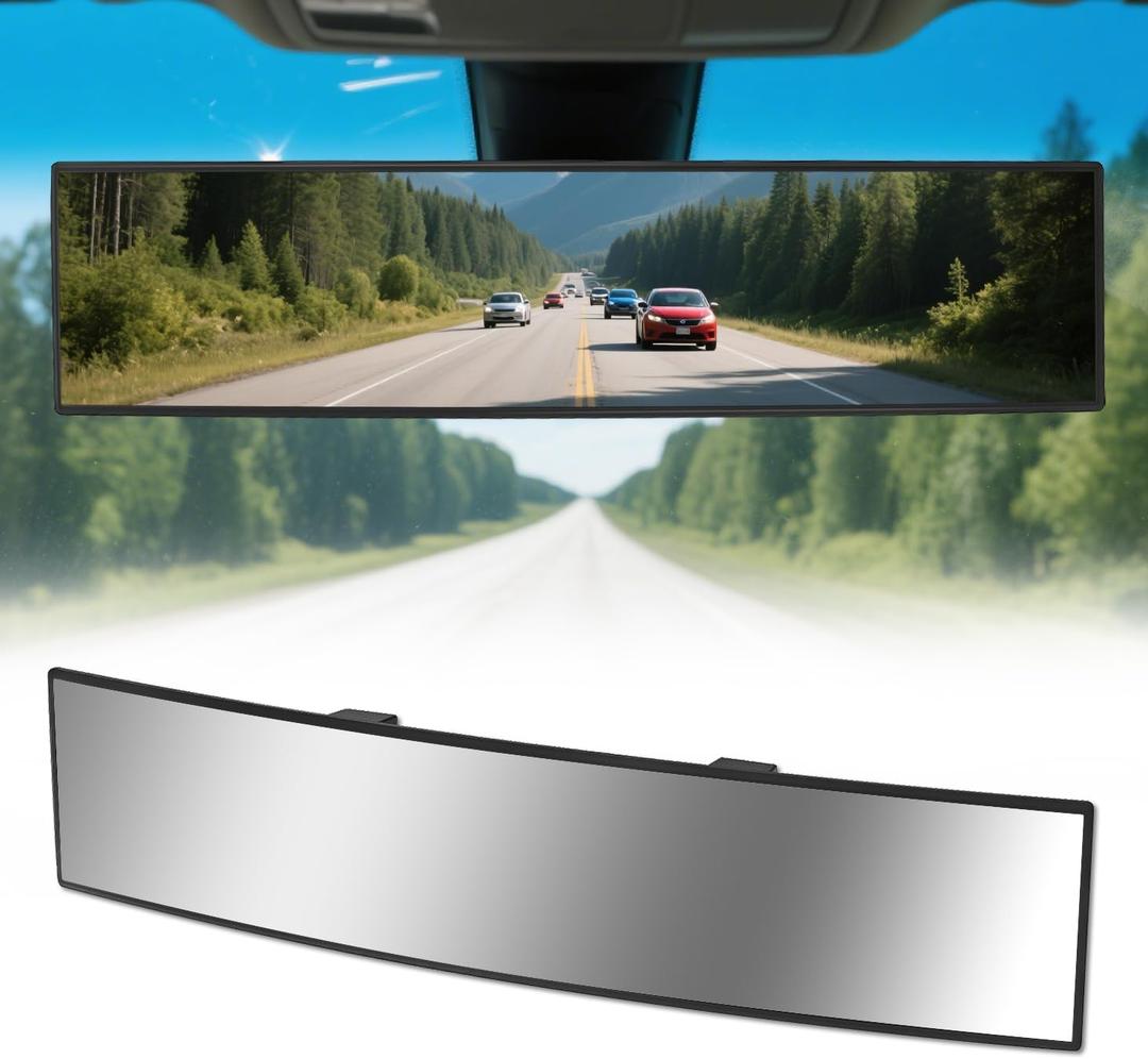 Rear View Mirror, Chrome Anti-glare Panoramic Rear Mirrors Universal 16 Inch Convex Interior Clip on Extra Big Wide Angle Rearview Mirror Extender to Reduce Blind Spot for Pickup Truck Van