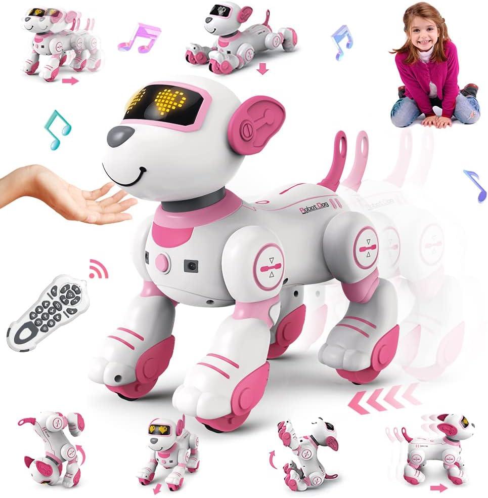 VATOS Remote Control Robot Dog Toy for Kids - Interactive Touch & Follow 17 Functions Robot Dog Pet, Programmable Smart Walking Puppy Intelligent Dancing RC Robot Toys for Girls 3-12 Birthday Gifts (Pink)